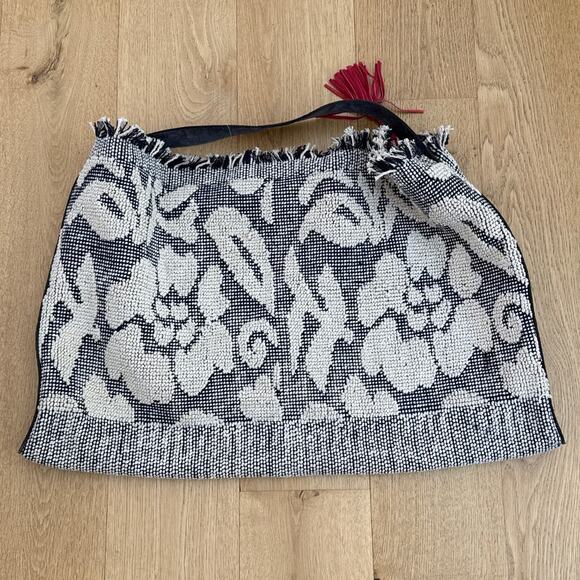 Free People Carryall Tote Bag Miramar Beige Navy Blue - Picture 1 of 13